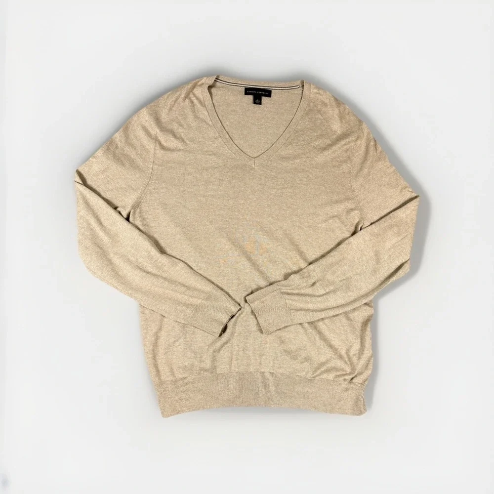Banana Republic Luxury‎ Blend Tan V-Neck Sweater XL Silk Cotton Cashmere Mens